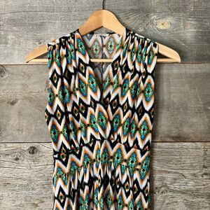 Vintage Cache Sleeveless Empire Maxi Dress M‎ Multicolor Geometric Boho Resort